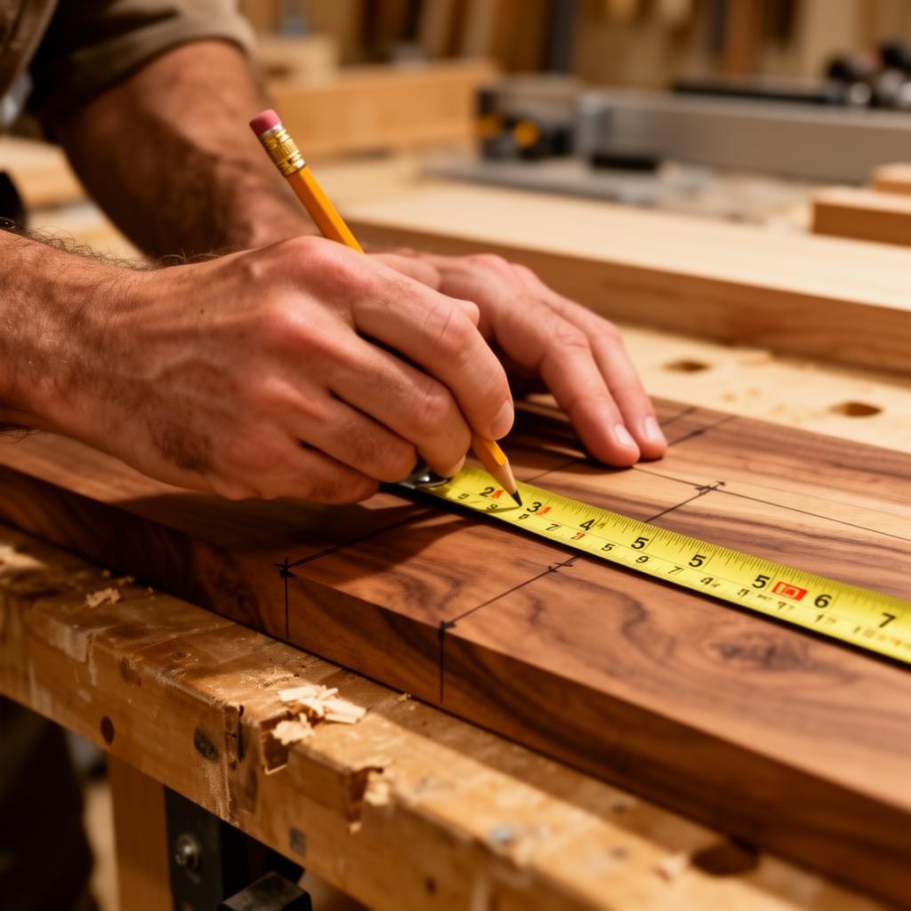 Skilled craftsman measuring premium hardwood