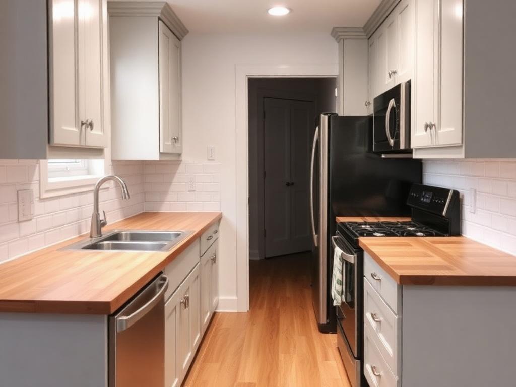 Vaulted White Kitchen with Marble Island - after