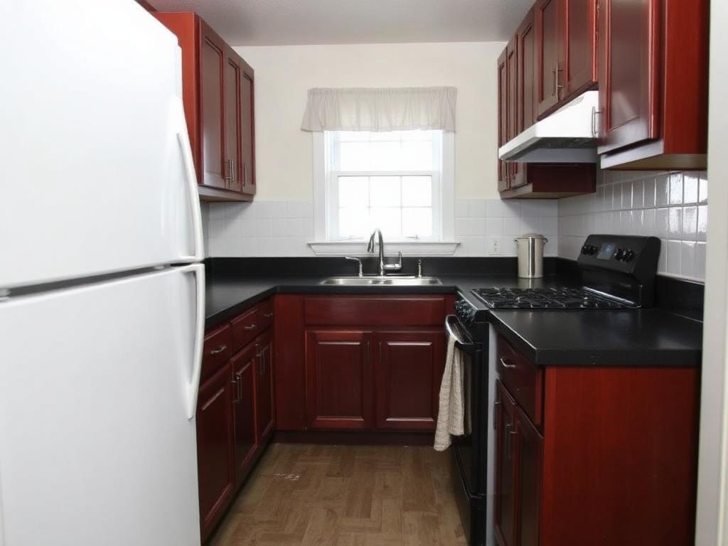 Vaulted White Kitchen with Marble Island - before